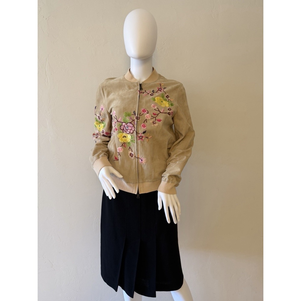 Rare Etro Women's Beige Floral Embroidered suede Jacket Size 38‎ , US size 2